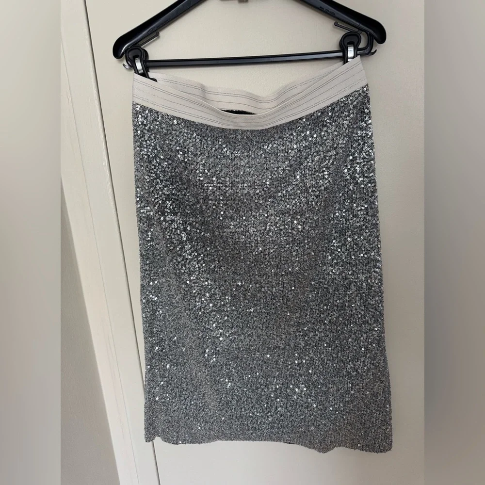 Zara Metallic Silver Sequin Pencil Skirt - Picture 2 of 5